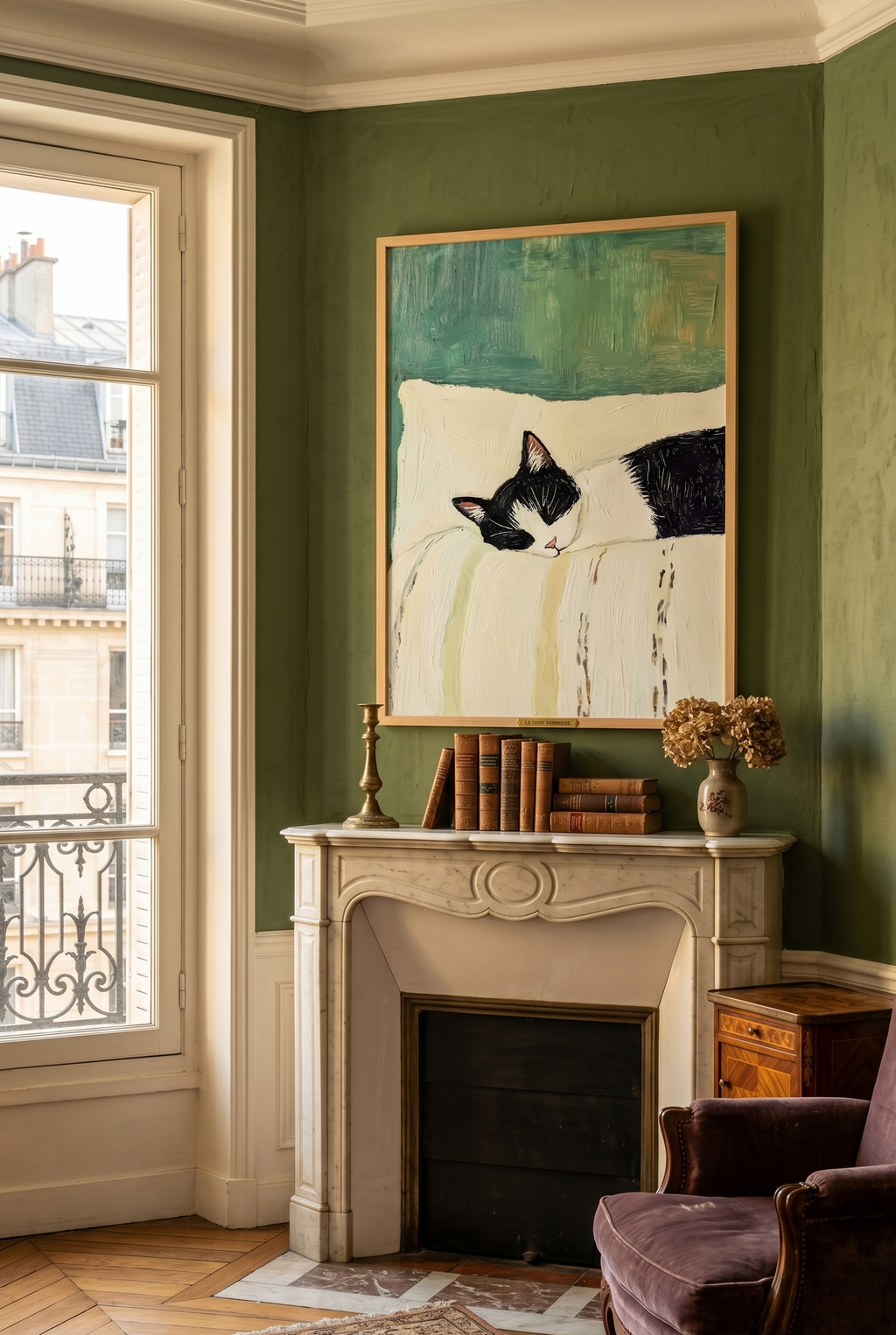 Funny Sleeping Tuxedo Cat Wall Art Print – Black & White Cat Poster for Home Decor | Unframed
