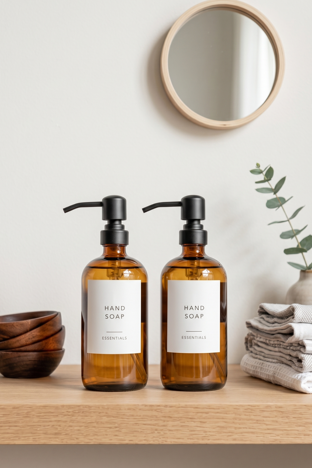 Amber Glass Soap Dispenser – 500ml Liquid Hand Soap Pump for Bathroom & Kitchen | Set of 2
