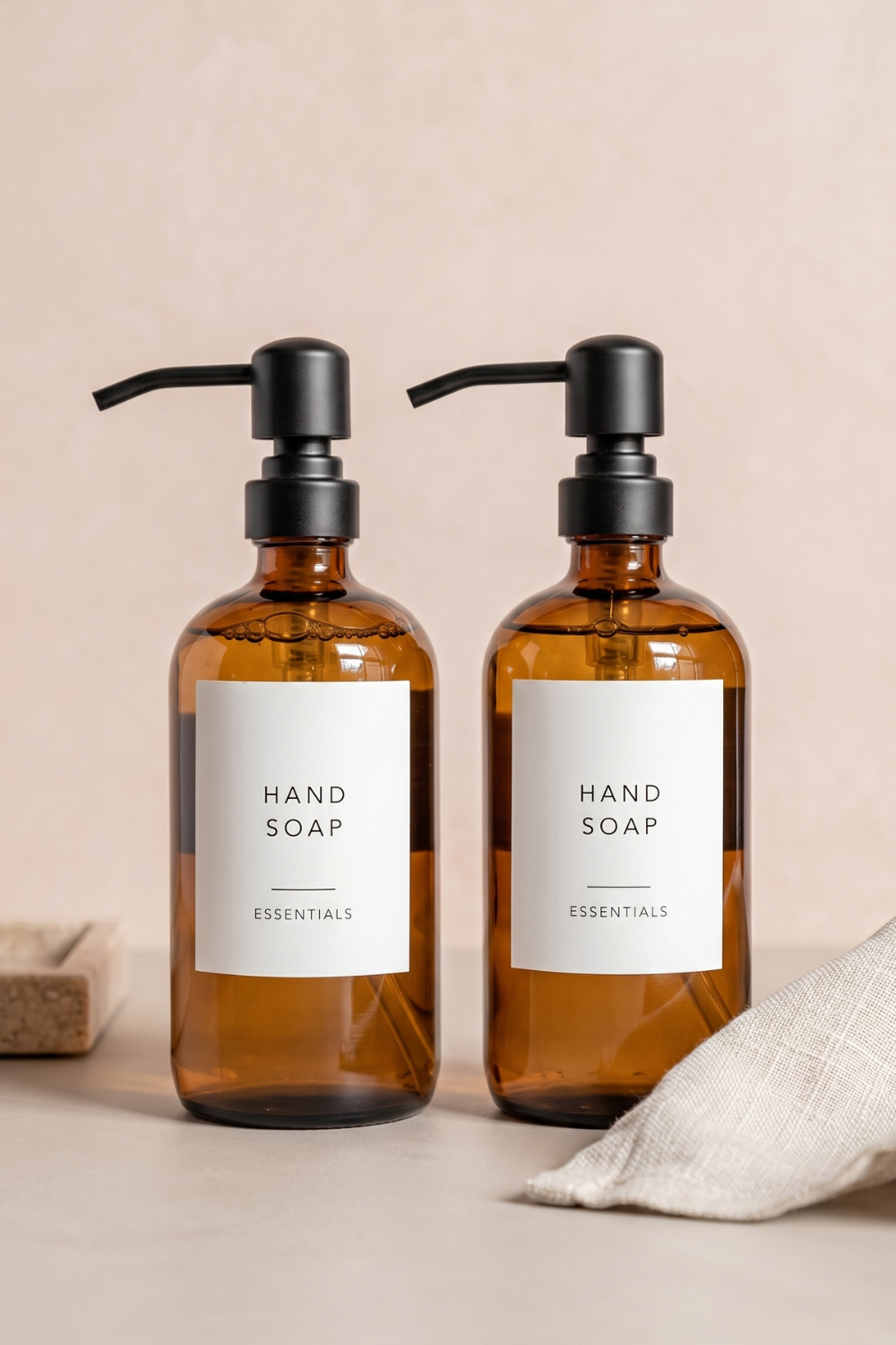 Amber Glass Soap Dispenser – 500ml Liquid Hand Soap Pump for Bathroom & Kitchen | Set of 2