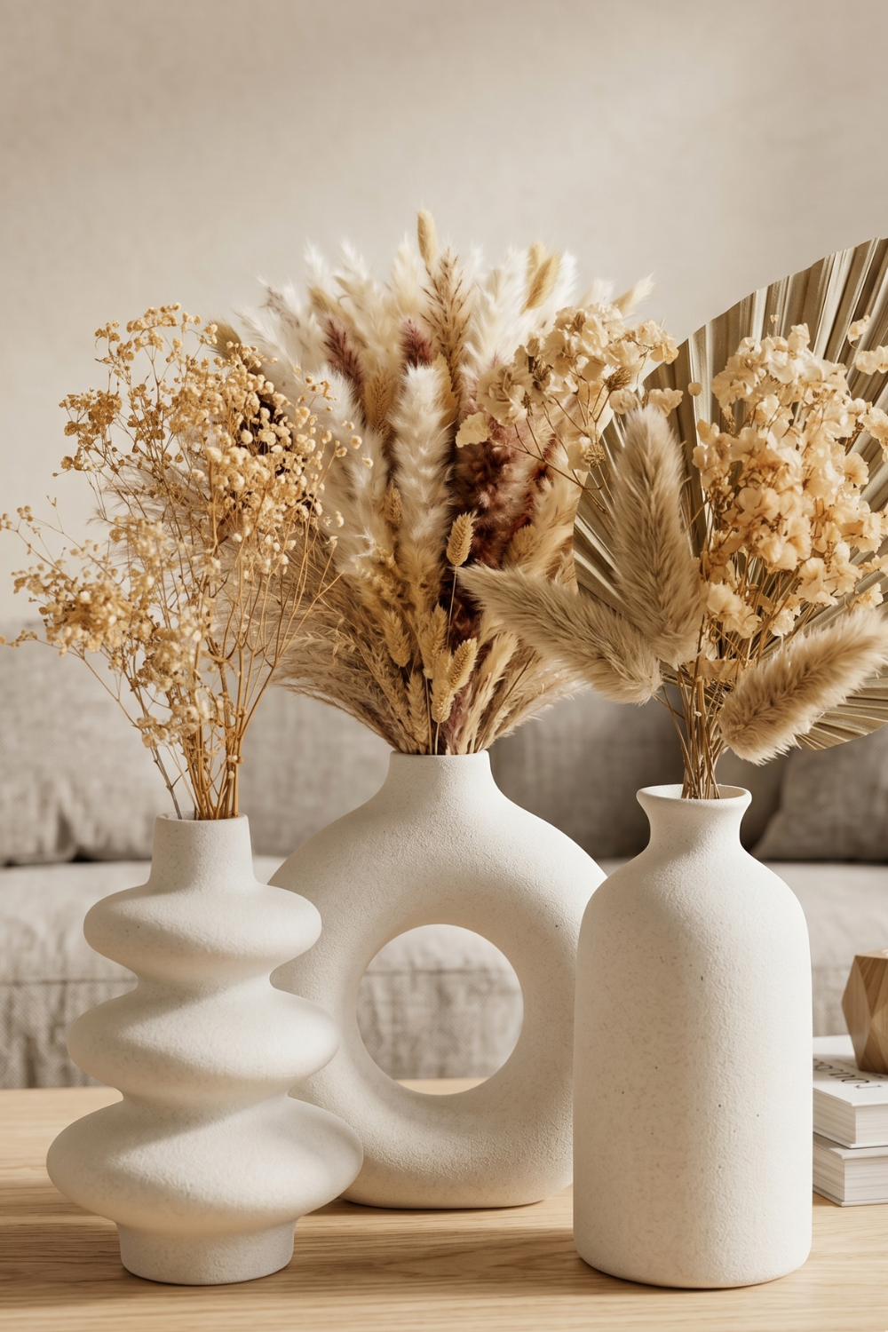 White Ceramic Boho Vase Set for Elegant Interiors
