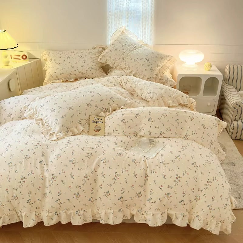 Lace Print Duvet Cover with Ruffles – Bedding for Kids and Adults, Pillowcase Required Separately