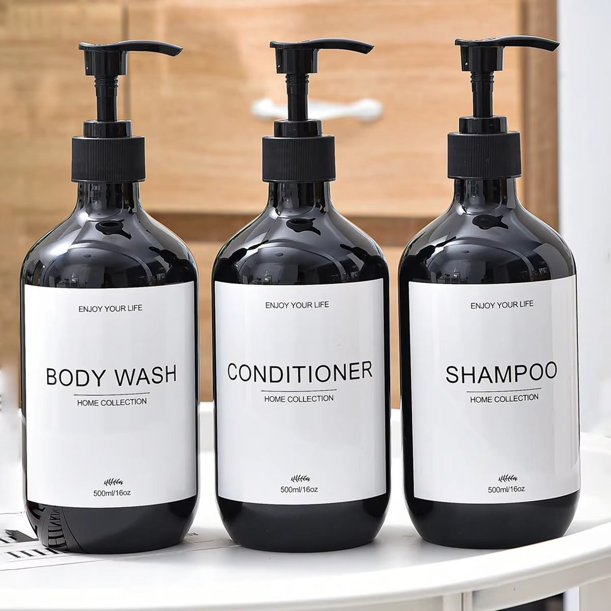 Waterproof Lotion Dispenser Set 500ml – Set of 3 Wall Bottles with Labels | Shampoo, Body Wash & Lotion Storage | Modern Bathroom Home Decor