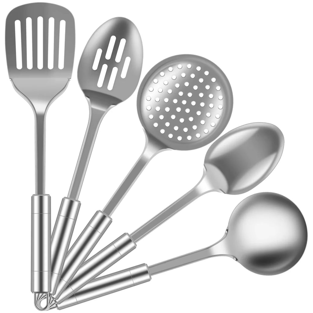 5-Piece Stainless Steel Kitchen Utensil Set – Ergonomic Spoons & Spatula for Cooking