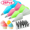 26/8-Piece Silicone Pastry Bag Set – Reusable Icing Bags with 24 Decorating Nozzles for Cake Design
