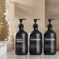 Matte Black Soap & Shampoo Dispenser Set 500ml – 2 or 3 Piece Bathroom Lotion Bottles with 6/8/12 Labels | Body Wash, Conditioner & Liquid Soap Containers