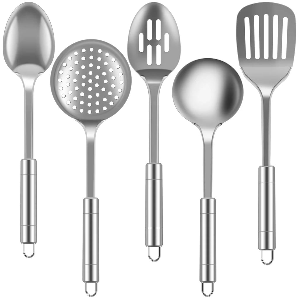 5-Piece Stainless Steel Kitchen Utensil Set – Ergonomic Spoons & Spatula for Cooking