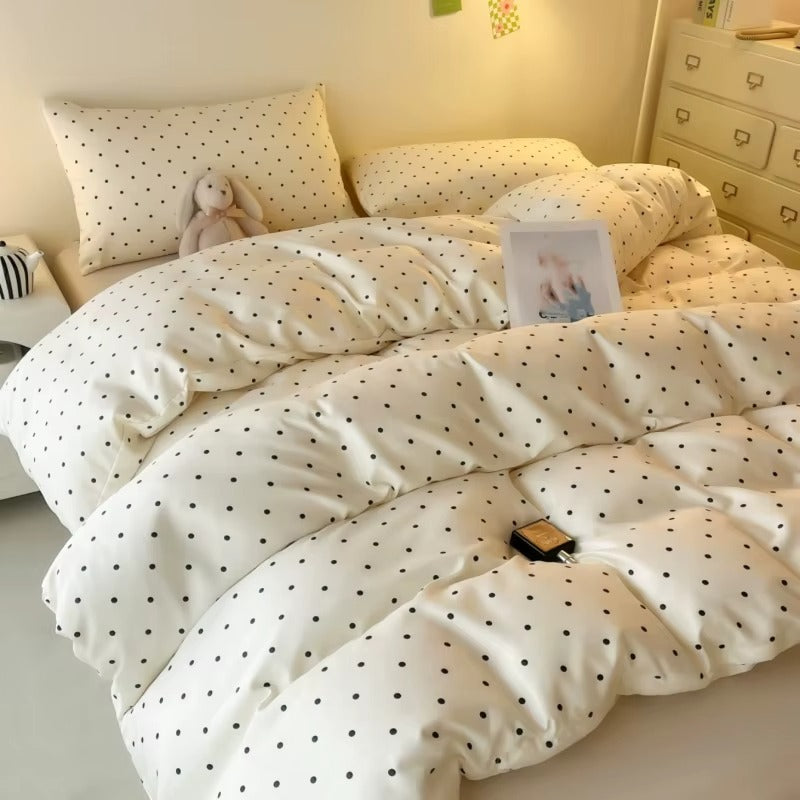 3-Piece Satin Duvet Cover Set – Soft & Comfortable Black Polka Dot Bedding, 1 Duvet Cover + 2 Pillowcases