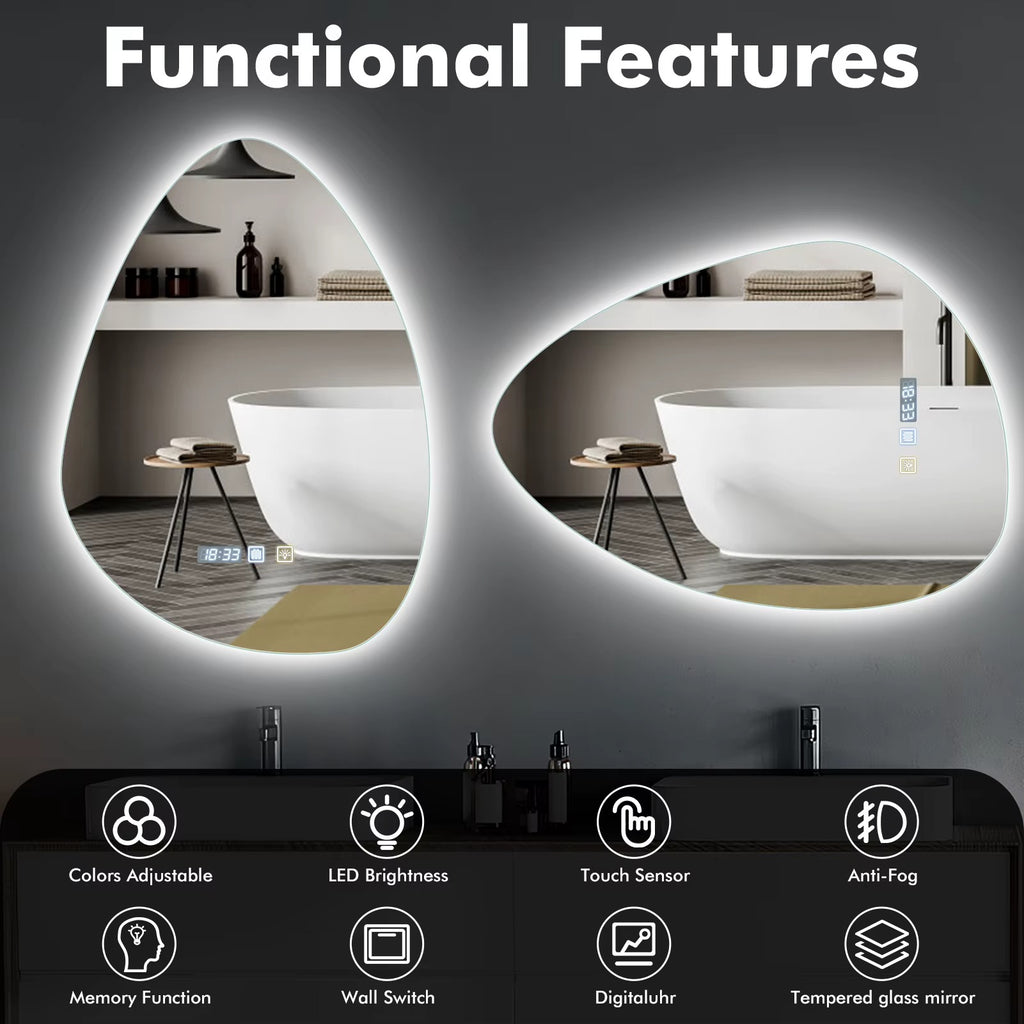 Teardrop LED Bathroom Mirror – 3 Color Light Vanity Mirror with Anti-Fog Technology