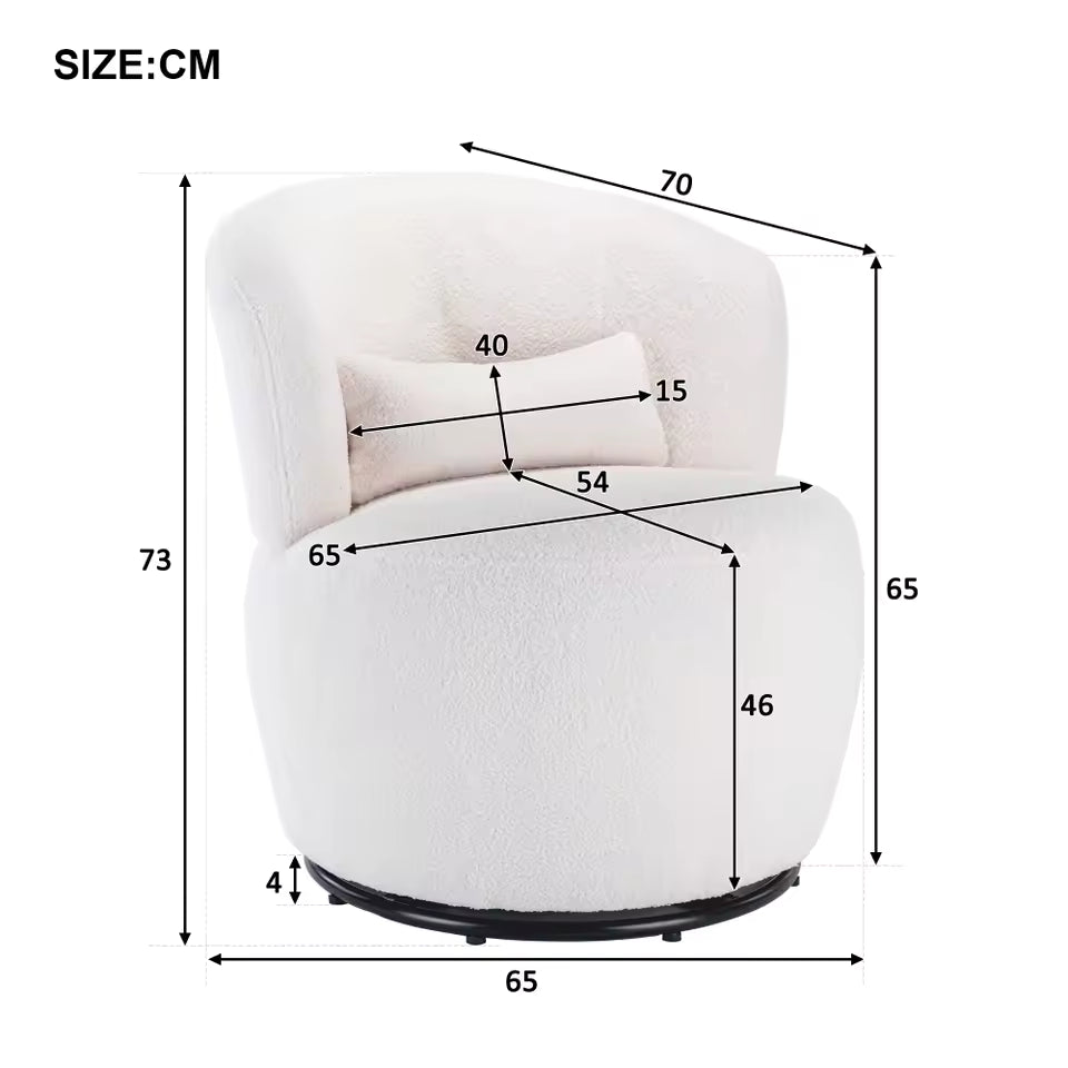 White Plush Swivel Chair with Lumbar Cushion – Soft Upholstered Lounge Chair with Metal Rotating Base | Modern Comfort Accent Chair for Living Room & Bedroom