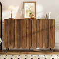 Modern sideboard in wood color with wave doors – 120x35x80 cm – handleless, adjustable shelves – storage space for living room