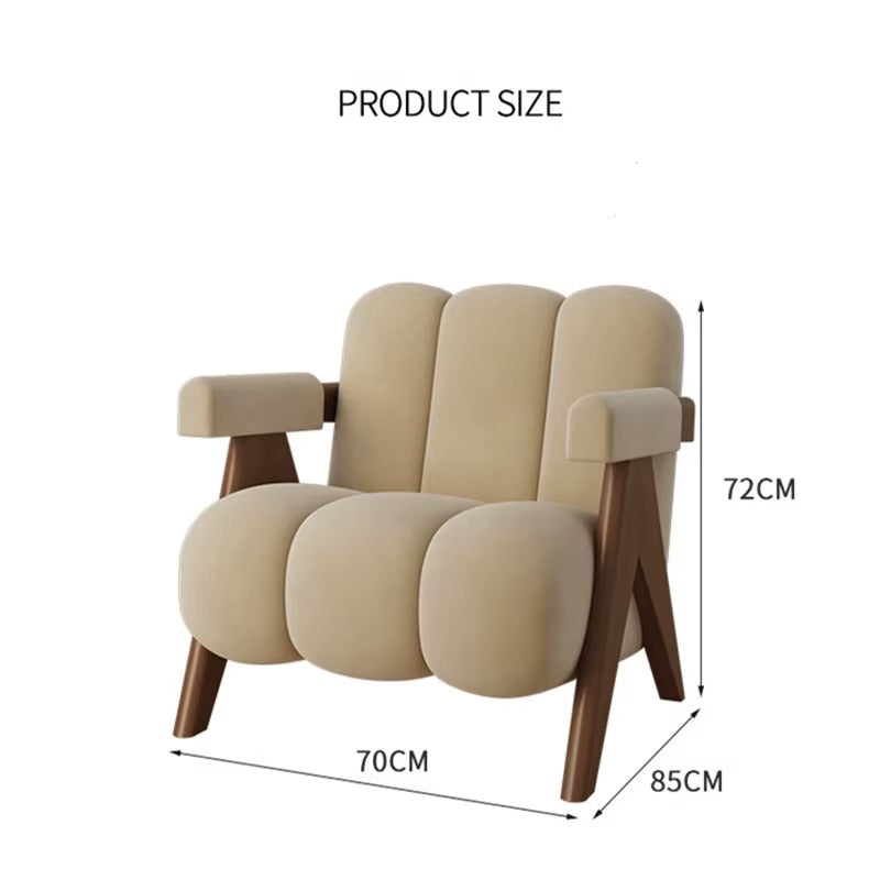Nordic Wooden Lounge Chair – Modern Fabric Armchair for Living Room & Balcony