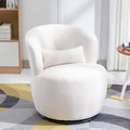 White Plush Swivel Chair with Lumbar Cushion – Soft Upholstered Lounge Chair with Metal Rotating Base | Modern Comfort Accent Chair for Living Room & Bedroom