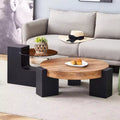 Modern Round Two-Tier Coffee Table – Brown Glass Top with Black MDF L-Shaped Legs, 61x30 & 44x44x39cm