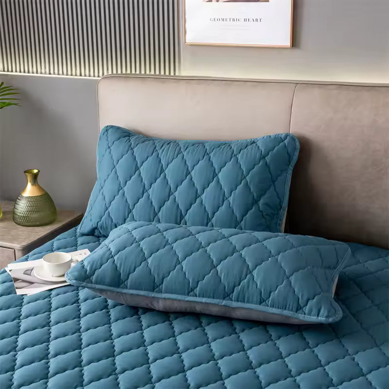 Brushed Cotton Waterproof Pillowcase – Soft & Breathable Padded Pillow Cover | White & Blue