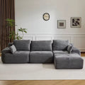 Gray Corduroy L-Shaped Sofa – 3-Seater Compression Couch with Pillows, Modular Sectional, No Assembly Required