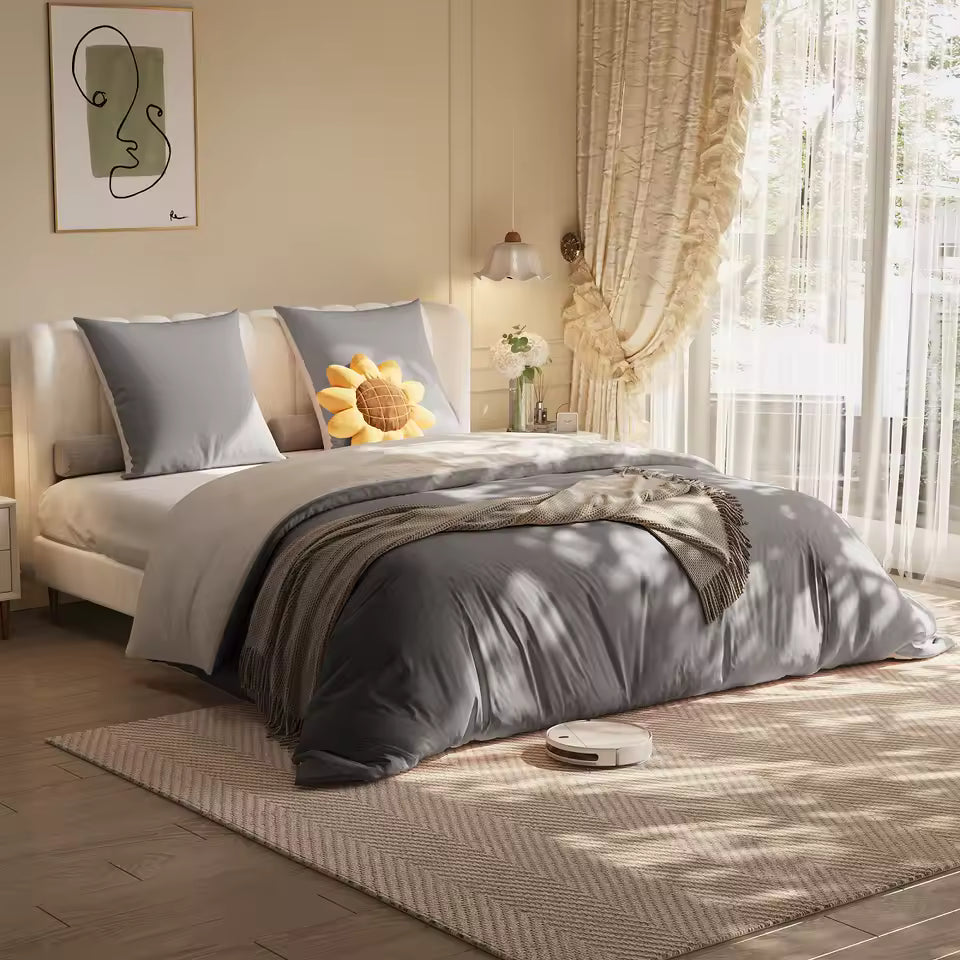 4-Piece Bedding Set – Double Bed Sheet, Fitted Sheet & 2 Pillowcases | Pink & Light Gray, 140x200cm