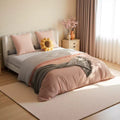4-Piece Bedding Set – Double Bed Sheet, Fitted Sheet & 2 Pillowcases | Pink & Light Gray, 140x200cm