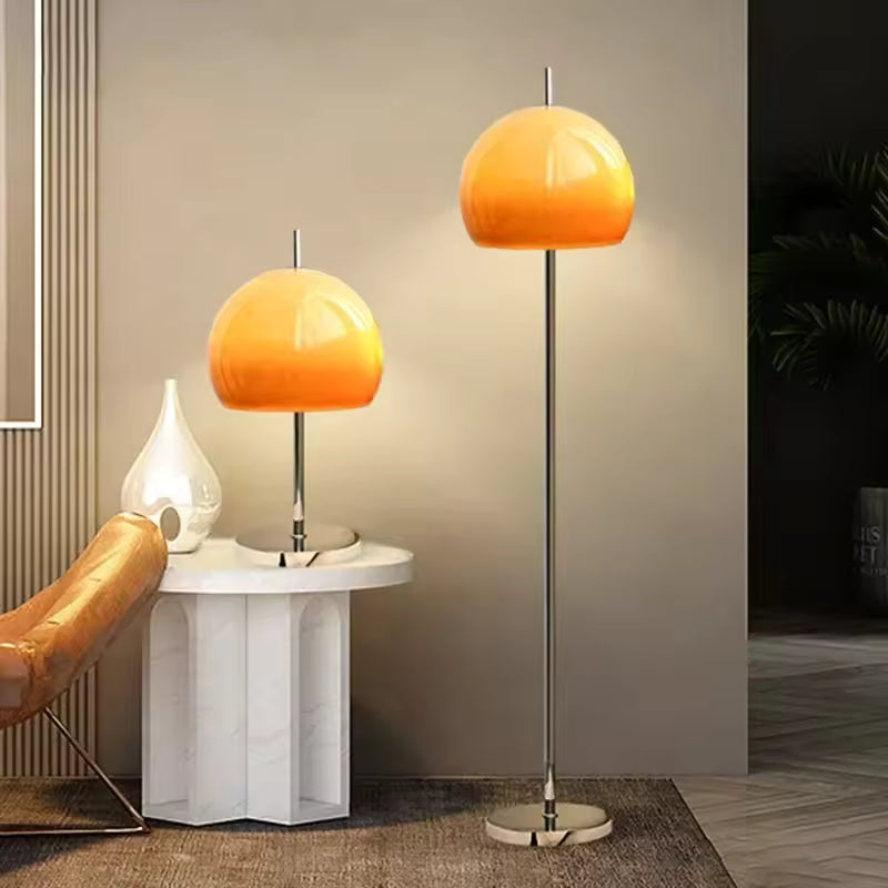 Vintage Bauhaus Mushroom Floor Lamp – Gradient Orange Glass LED Desk & Living Room Lamp