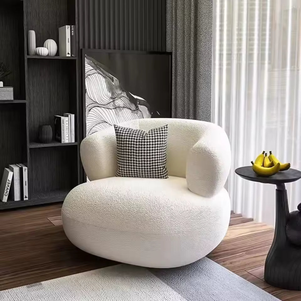 Nordic Lamb Wool Accent Chair – Cozy Single Sofa for Living Room, Bedroom & Balcony