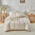 Luxury Beige Boho Bedding Set – Queen Microfiber Duvet Cover & Pillowcases, All-Season Chic