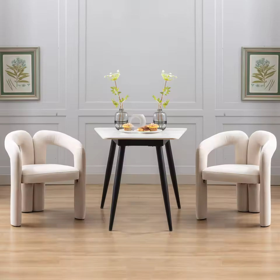 Modern Velvet Dining Chairs Set of 2 – Upholstered Seat with Solid Wood Frame & Armrests