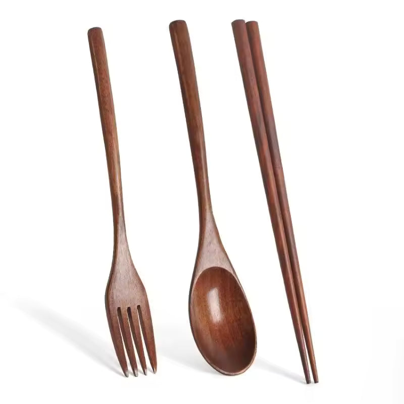Portable Wooden Cutlery Set – Eco-Friendly Fork, Spoon & Chopsticks for Travel, Dining & Gifts