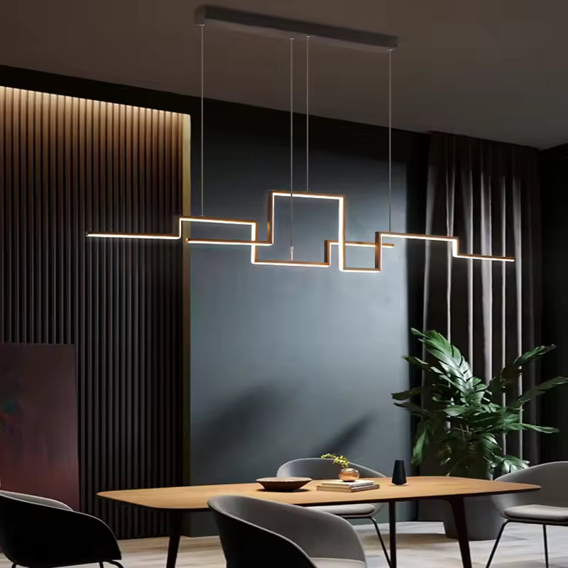 Nordic Geometric Chandelier – Minimalist Black Hanging Lamp for Living Room, Dining Room & Kitchen Island