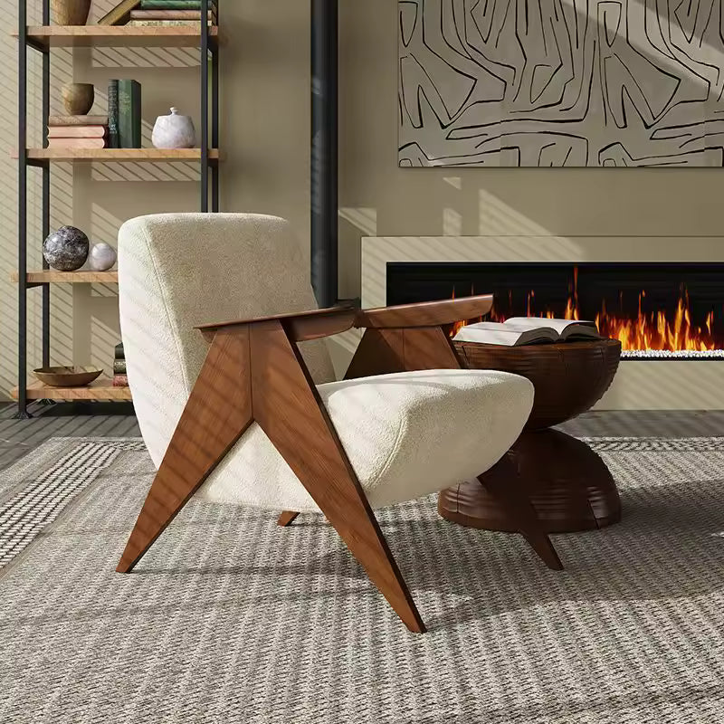 Nordic Solid Wood Leisure Chair – Medieval Style Lounge Armchair for Living Room & Balcony