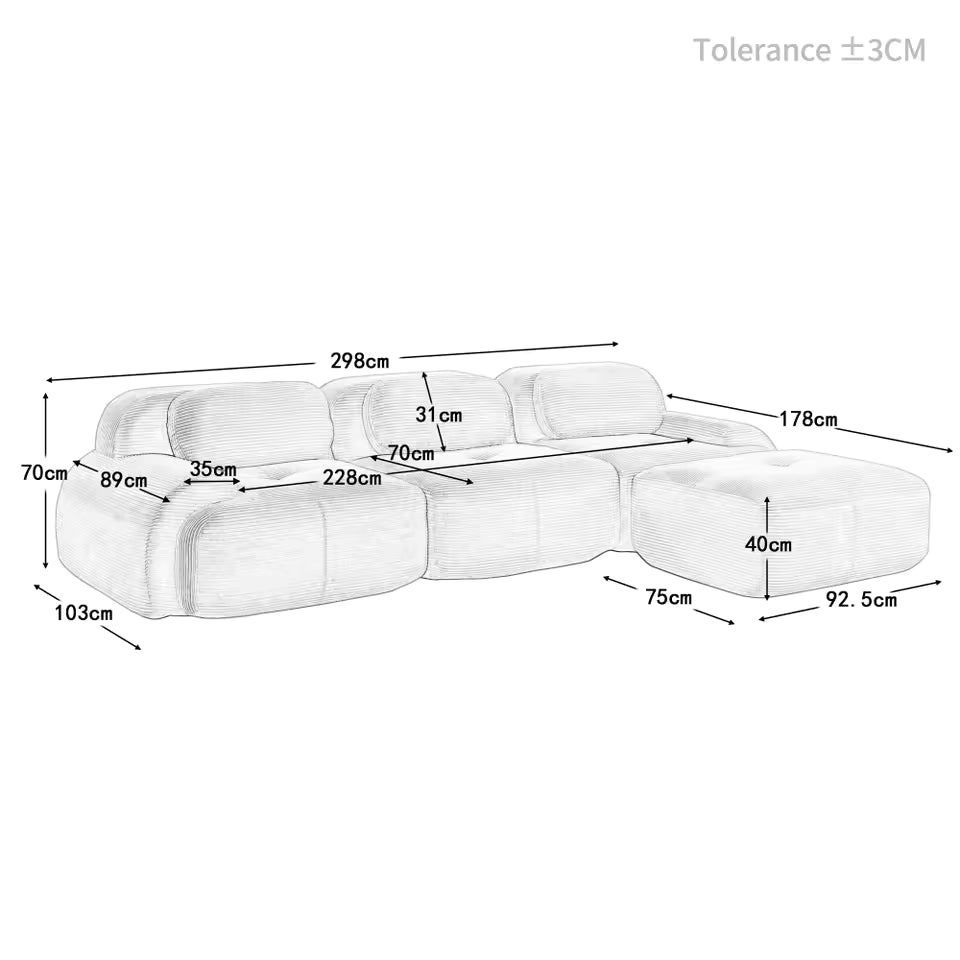 Modular Fabric Corner Sofa – Ergonomic, No Assembly, High-Elasticity 32D Padding