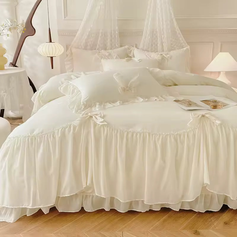 3-Piece Ruffled Duvet Cover Set – White Bedding, 1 Duvet Cover + 2 Pillowcases (No Insert) for Bedroom & Guest Room