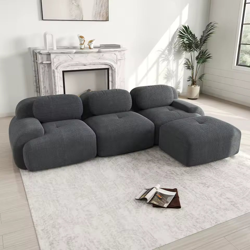 Modular Fabric Corner Sofa – Ergonomic, No Assembly, High-Elasticity 32D Padding
