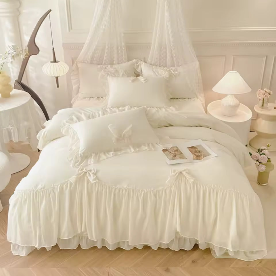 3-Piece Ruffled Duvet Cover Set – White Bedding, 1 Duvet Cover + 2 Pillowcases (No Insert) for Bedroom & Guest Room