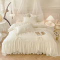3-Piece Ruffled Duvet Cover Set – White Bedding, 1 Duvet Cover + 2 Pillowcases (No Insert) for Bedroom & Guest Room