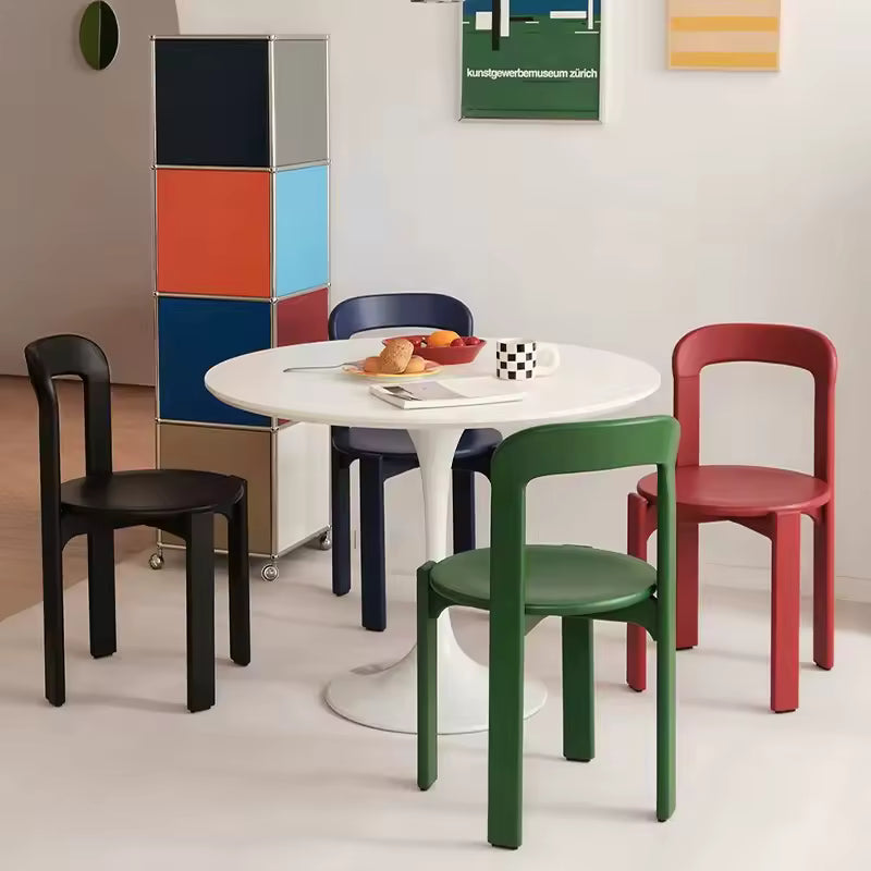 Nordic Solid Beech Wood Dining Chair – Stackable Vintage Curved Back Swiss Design