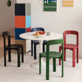 Nordic Solid Beech Wood Dining Chair – Stackable Vintage Curved Back Swiss Design