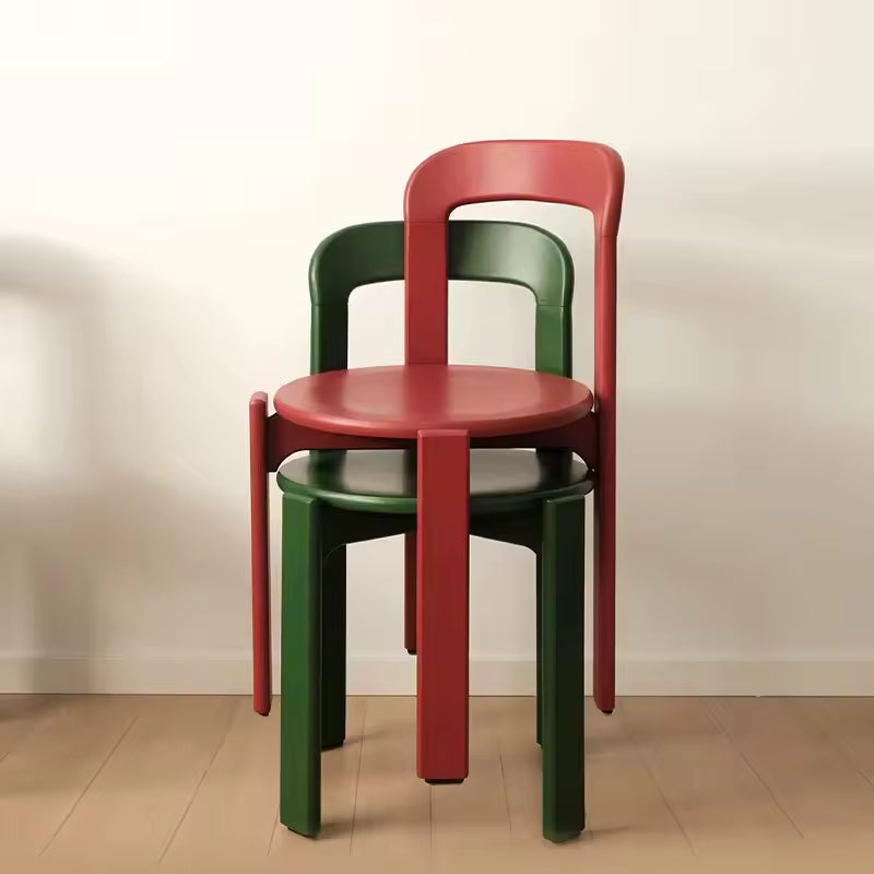 Nordic Solid Beech Wood Dining Chair – Stackable Vintage Curved Back Swiss Design