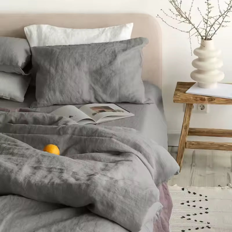 4-Piece 100% Pure Linen Bedding Set – Flat Sheet, Deep Pocket Fitted Sheet & 2 Pillowcases