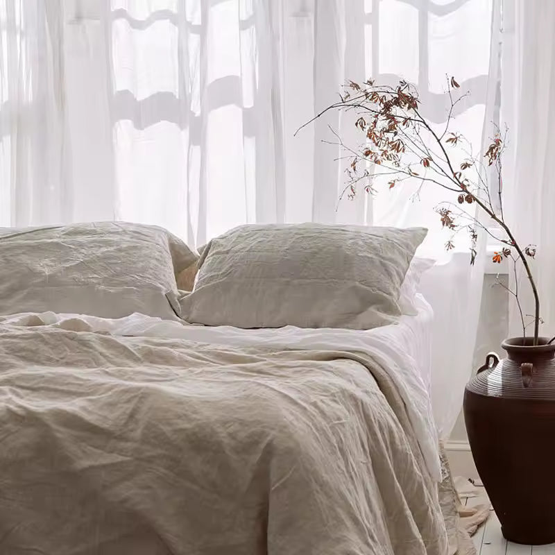 4-Piece 100% Pure Linen Bedding Set – Flat Sheet, Deep Pocket Fitted Sheet & 2 Pillowcases