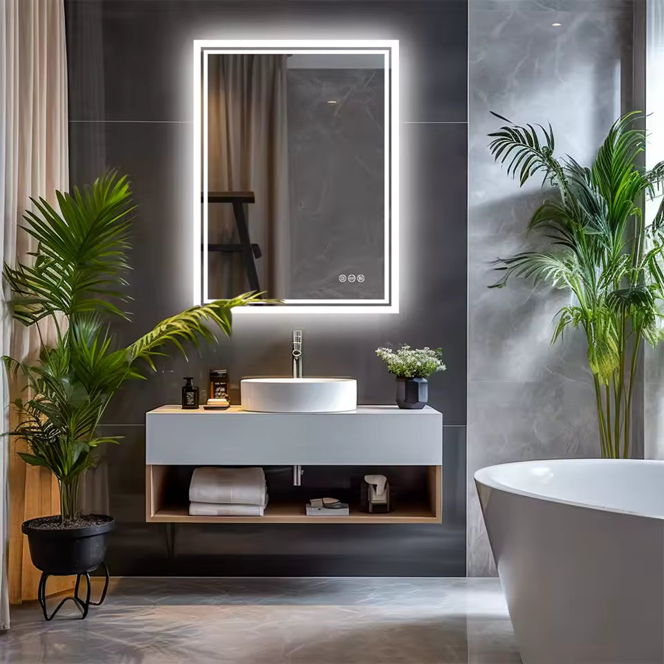Frameless LED Bathroom Mirror – Dimmable Backlit Vanity Mirror for Shower & Grooming