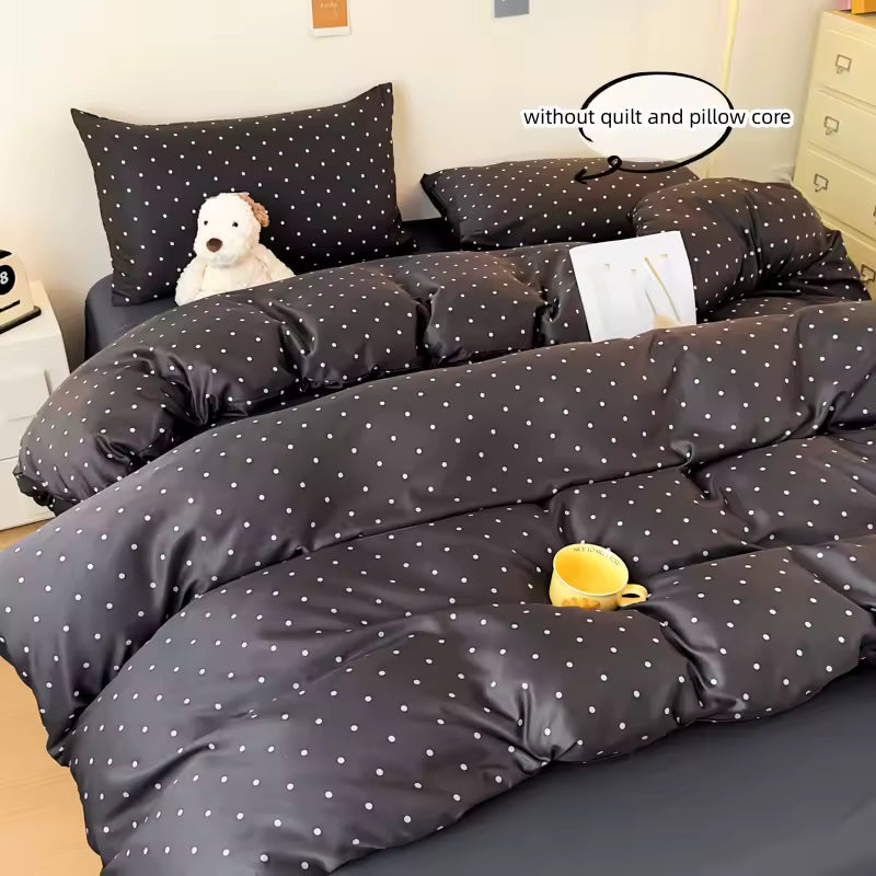 3-Piece Satin Duvet Cover Set – Soft & Comfortable Black Polka Dot Bedding, 1 Duvet Cover + 2 Pillowcases
