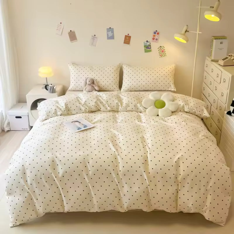 3-Piece Satin Duvet Cover Set – Soft & Comfortable Black Polka Dot Bedding, 1 Duvet Cover + 2 Pillowcases