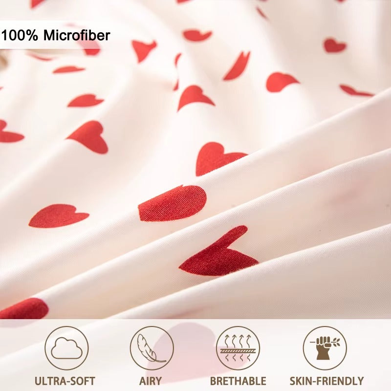 Red Heart Bedding Set – Soft Duvet Cover with 2 Pillowcases
